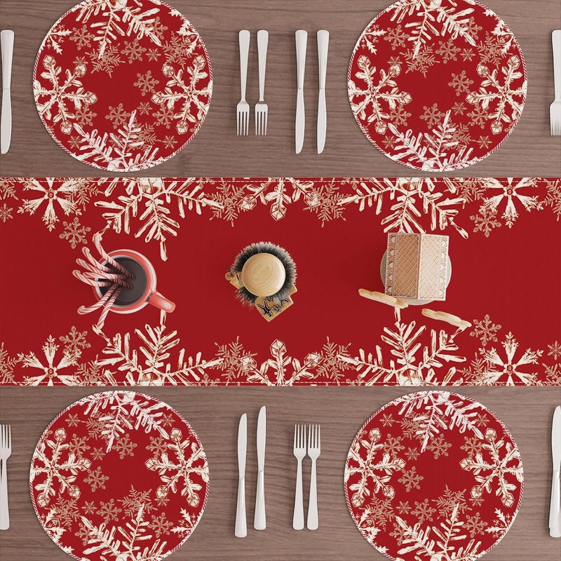 XCHI Red Snowflakes Winter Christmas Xmas Round Placemats Set of 4 Table Mats for Party Home Kitchen Dining Table Decorations 14x14 Inch - Image 2
